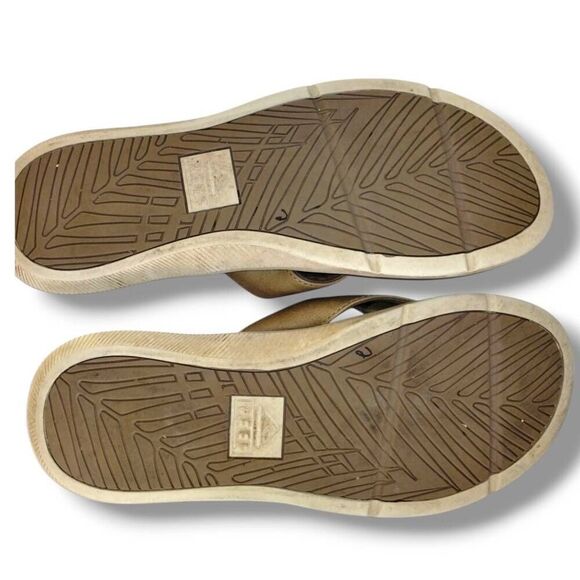 Reef Mens Sandals‎ Sz 13 Flip Flops Leather Rubber Tan Comfort Support Santa Ana - Picture 5 of 9